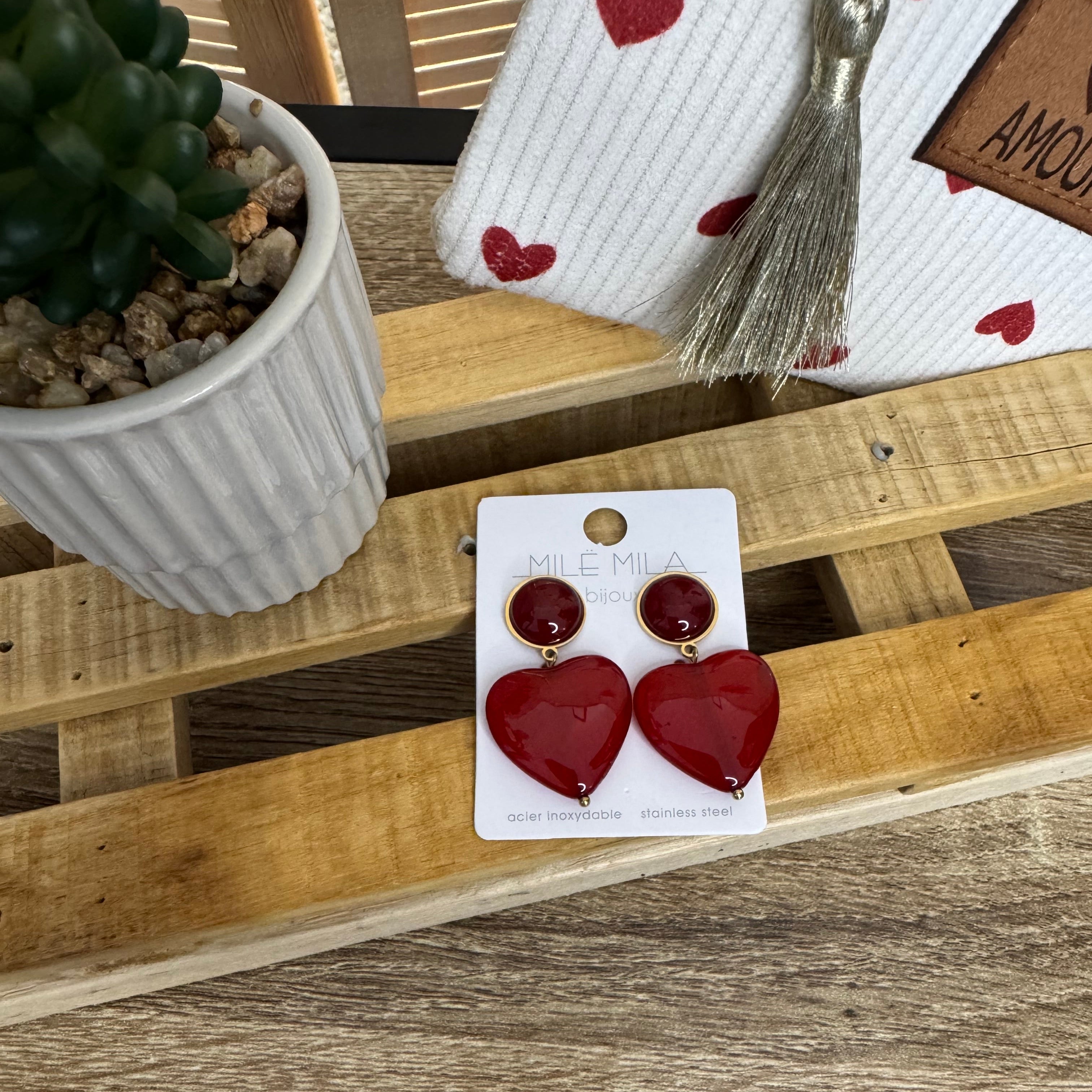 Boucles d'oreilles Coeur rouge