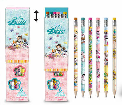 Boite de 6 crayons à papier avec gomme Diddl