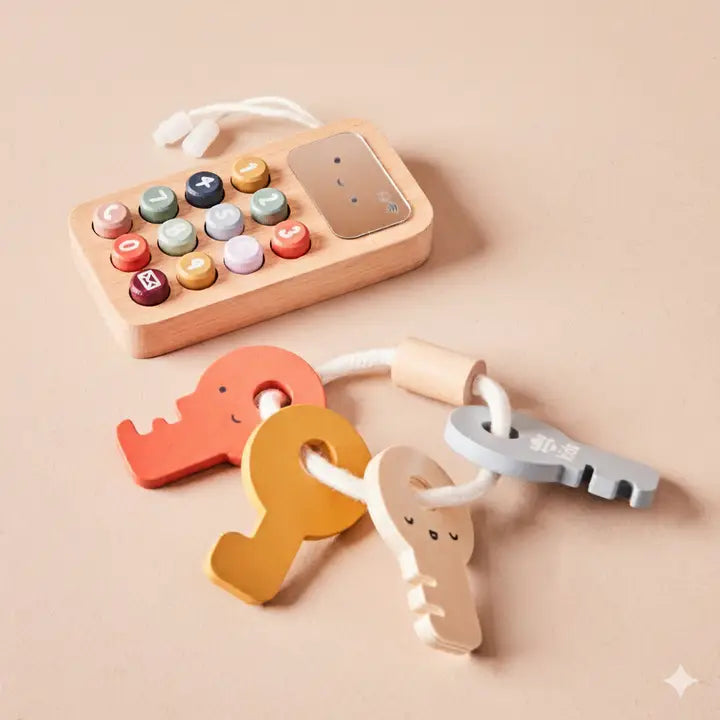 Ensemble de jouets téléphone et clé en bois